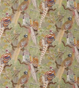 Game Birds Linen Fabric by Mulberry Home Stone/Multi Game Birds Linen Fabric by Mulberry Home Stone/Multi