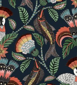 Nene Wallpaper by Cole & Son Tangerine Froest Green & Petrol on Ink