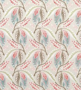 Fontibre Fabric by Nina Campbell Aqua/Coral Red Fontibre Fabric by Nina Campbell Aqua/Coral Red