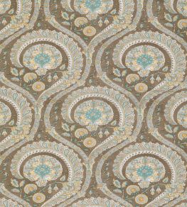 Les Indiennes Fabric by Nina Campbell Taupe/ Aqua/ Yellow Les Indiennes Fabric by Nina Campbell Taupe/ Aqua/ Yellow