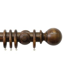 Oakham 50mm Wooden Pole Medium Oak, Ball finial Medium Oak