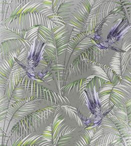Sunbird Wallpaper by Matthew Williamson Metallic Blue, Electric Blue, Grass Sunbird Wallpaper by Matthew Williamson Metallic Blue, Electric Blue, Grass