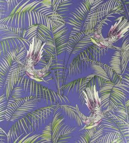 Sunbird Wallpaper by Matthew Williamson Electric Blue, Fuchsia, Metallic Gilver