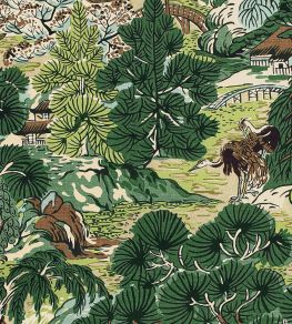 Pagoda Trees Fabric by Thibaut Brown and Green Pagoda Trees Fabric by Thibaut Brown and Green