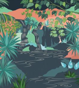 Tropical Falls Mural by Caselio Vert Corail Tropical Falls Mural by Caselio Vert Corail