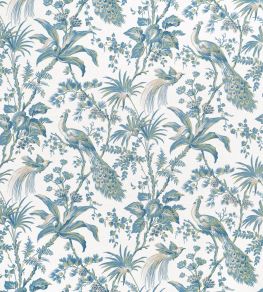 Peacock Toile Fabric by Anna French Blue & Green Peacock Toile Fabric by Anna French Blue & Green