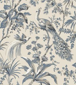 Peacock Toile Wallpaper by Anna French Slate & Black Peacock Toile Wallpaper by Anna French Slate & Black