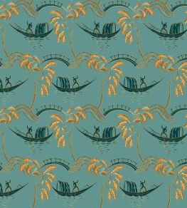 Peggy Fabric by Nina Campbell Teal Peggy Fabric by Nina Campbell Teal