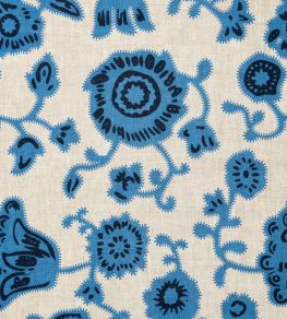 Persian Poppy Fabric by Volga Linen Cornflower Blue Persian Poppy Fabric by Volga Linen Cornflower Blue
