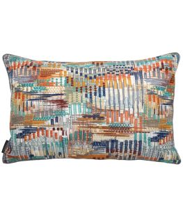 Point De Vue Cushion 40 x 60cm by Maison Casamance Turquoise Orange Brûlee Point De Vue Cushion 40 x 60cm by Maison Casamance Turquoise Orange Brûlee