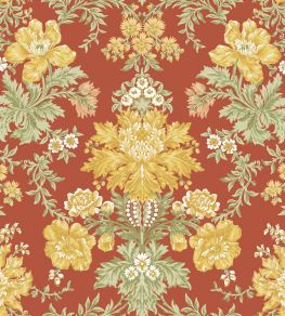 Poppies Wallpaper by Cole & Son Soft Yellow, Cream & Spring Green on Terracotta