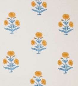 Poppy Fabric by Molly Mahon Mustard/Sky