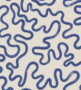 Rainforest Squiggle Mural by Cole & Son Navy & Cerulean on Stone Rainforest Squiggle Mural by Cole & Son Navy & Cerulean on Stone