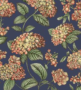Ramo di Ortensia Wallpaper by Cole & Son Coral on Dark Blue Ramo di Ortensia Wallpaper by Cole & Son Coral on Dark Blue