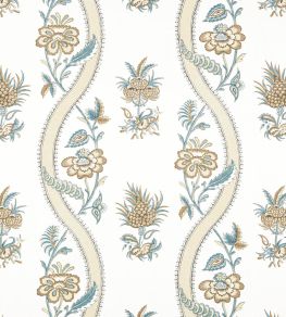 Ribbon Floral Fabric by Thibaut Beige and Spa Blue Ribbon Floral Fabric by Thibaut Beige and Spa Blue