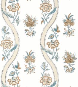 Ribbon Floral Wallpaper by Thibaut Beige and Spa Blue Ribbon Floral Wallpaper by Thibaut Beige and Spa Blue