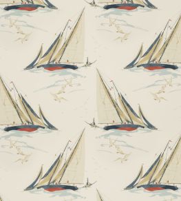 Round The Island Fabric by Mulberry Home Red/Blue Round The Island Fabric by Mulberry Home Red/Blue