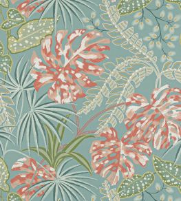 Rousseau Wallpaper by Jane Churchill Teal/Coral