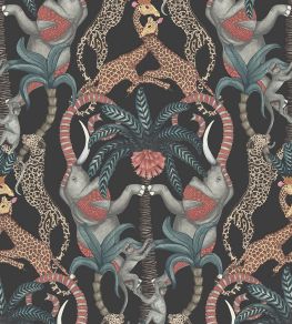 Safari Totem Wallpaper by Cole & Son Ruby & Print Room Blue on Charcoal Safari Totem Wallpaper by Cole & Son Ruby & Print Room Blue on Charcoal