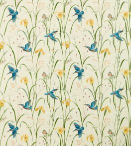 Kingfisher And Iris Fabric by Sanderson Azure/Linen Kingfisher And Iris Fabric by Sanderson Azure/Linen