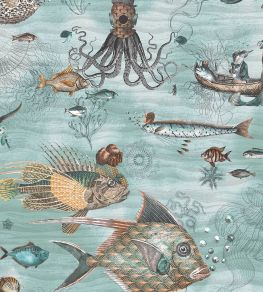 Sea Life Wallpaper by Brand McKenzie Aqua & Orange Sea Life Wallpaper by Brand McKenzie Aqua & Orange