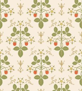 Strawberry Wallpaper by Cole & Son Poppy, Spring Green & Metallic Gold on Stone
