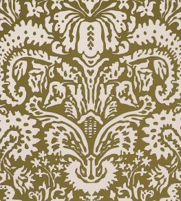 Suffolk Damask Wallpaper by Schumacher Olive