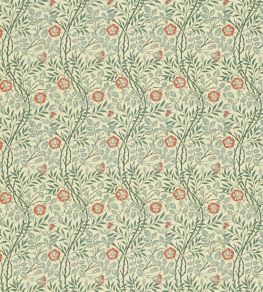 Sweet Briar Fabric by Morris & Co Green/Coral Sweet Briar Fabric by Morris & Co Green/Coral