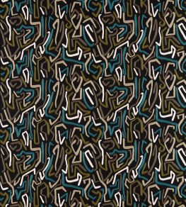 Synchronic Fabric by Harlequin Black Earth / Bleached Coral / Moss