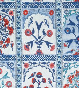 Indian Panel Fabric by Thibaut Coral and Blue