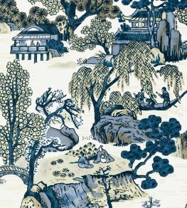 Asian Scenic Wallpaper by Thibaut Blue and Beige Asian Scenic Wallpaper by Thibaut Blue and Beige