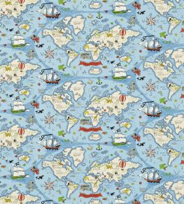 Treasure Map Fabric by Sanderson Sea Blue
