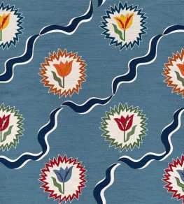 Tulips of Belgravia Linen Fabric by Ottoline Blue