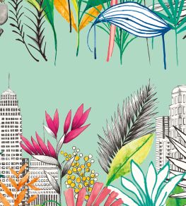 Urban Tropic Wallpaper by Ohpopsi Azure Urban Tropic Wallpaper by Ohpopsi Azure