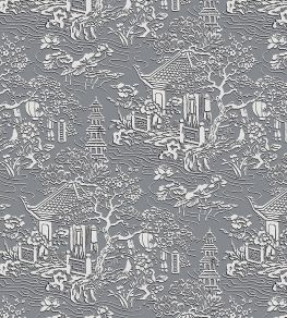 V&A Pagoda Fabric by Arley House Slate Grey