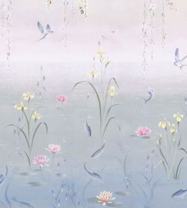 Water Garden Mural by Sanderson Soft Jade - Pink Blossom