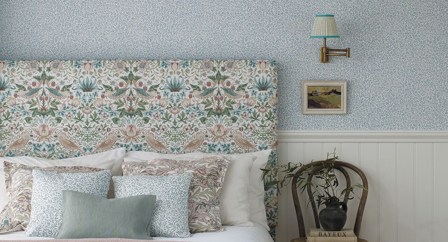 Headboard in Strawberry Thief by Morris & Co