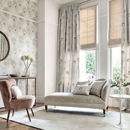 Paloma fabric on chairs, cushions, curtains and blinds