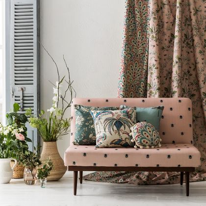 Eden fabric used on sofa, cushions and curtains