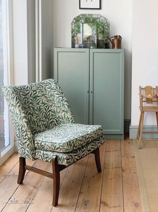 Upholstered chair in Morris & Co Willow Bough fabric